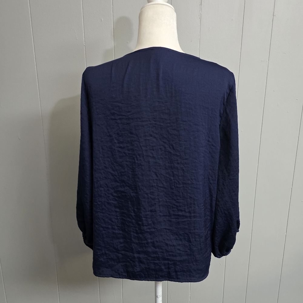 Vince Camuto Tie Front Blue Blouse Size L - Picture 7 of 10